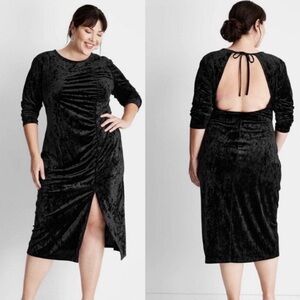 Future Collective Women’s Black Velvet Ruched Open Back A-Line Dress